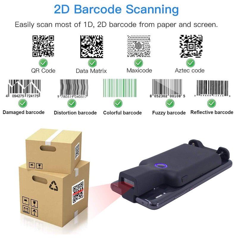 [Australia - AusPower] - Symcode Portable Barcode Clip with Bluetooth - 1D 2D QR Bar Code Reader, PDF417, Data Matrix, Maxicode, Wireless Connect 