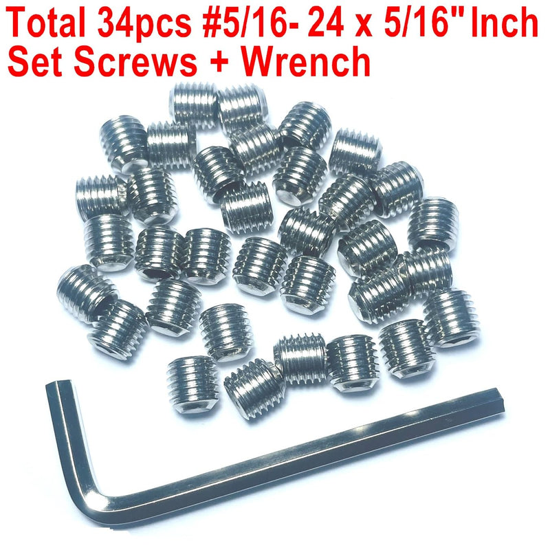 [Australia - AusPower] - 34pcs Set Screws 5/16-24 x 5/16" inch 304 Stainless Steel Allen Head Hex Hexagon Socket Set Screws with Allen Wrench,Set Grub Screws Hex Allen Head Socket Set Screws.(5/16" Length) 