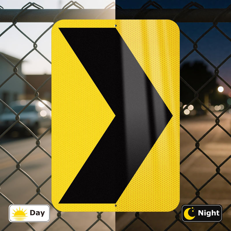 2 Pack Chevron Arrow Sign 18 × 12 Inch Engineer Grade Reflective Aluminum Waterproof Rust-Free Metal Right Arrow Sign with Pre-Drilled Holes for Road Driveway Curve Outdoor Black,Yellow 18" × 12" Right Arrow