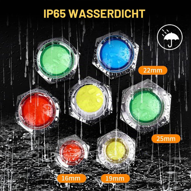 16 mm LED Indicator Light 230 V Metal Indicator Lights Red | Waterproof LED indicator lights, signal lamp, energy saving indicator, several colours and sizes 6-25 mm available 16MM AC/DC220