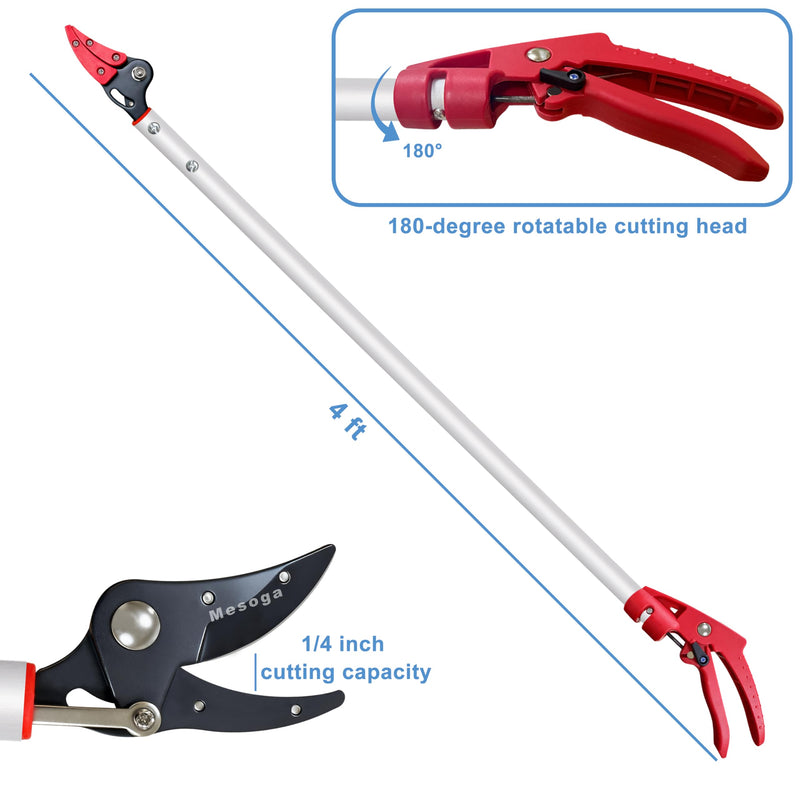 Tree Pruner, 4 FT Long Reach Pruner with SK5 Steel Blade, Aluminum Pole Tree Trimmer, Fruit Picking Tool, Cut and Hold, Bypass Pruner