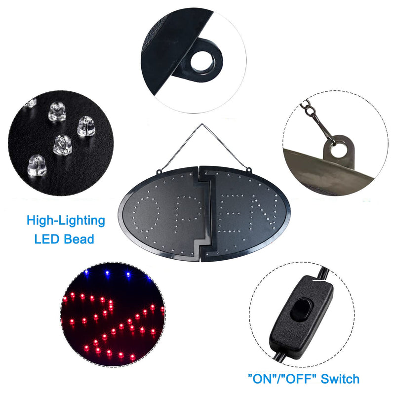 KEBE LED Open Sign, 19"x10" Bright High Visibility Advertisement Board Electric Display Sign Flashing Light for Business Walls Window Bar Shop Hotel, Two Modes 19" x 10" without hours list