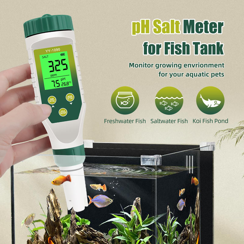 [Australia - AusPower] - pH Meter for Water Hydroponics, 5-in-1 pH TDS EC Salt Tester for Water Nutrient Solution, Simultaneous Display of pH EC Temp for DWC Reservoir Tank, Aeroponic Garden, Growing System 