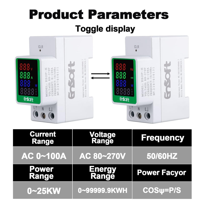 [Australia - AusPower] - AC Digital Energy Meter,AC 80-270V 100A Ampermeter Voltmeter Ammeter Voltage Tester Amps Watt Kwh Frequency Power Factor Meter Multimeter (Built-in CT) 6 in 1 