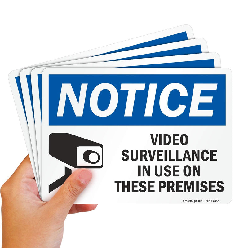 [Australia - AusPower] - SmartSign (Pack of 4) 5 x7 inch “Notice - Video Surveillance in Use On These Premises” Labels with Symbol, 5 mil Laminated Polyester with SuperStick Adhesive, Blue, Black and White 5" x 7" SuperStick Label (Pack of 4) 