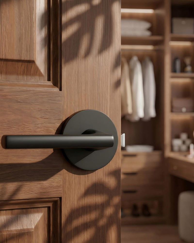 Goldenwarm Black Closet Door Handles, Zinc Alloy Passage Interior Door Handle, Matte Black Door Handles for Closets, Hallways, Heavy Duty Modern Door Levers (1 Pack) 1