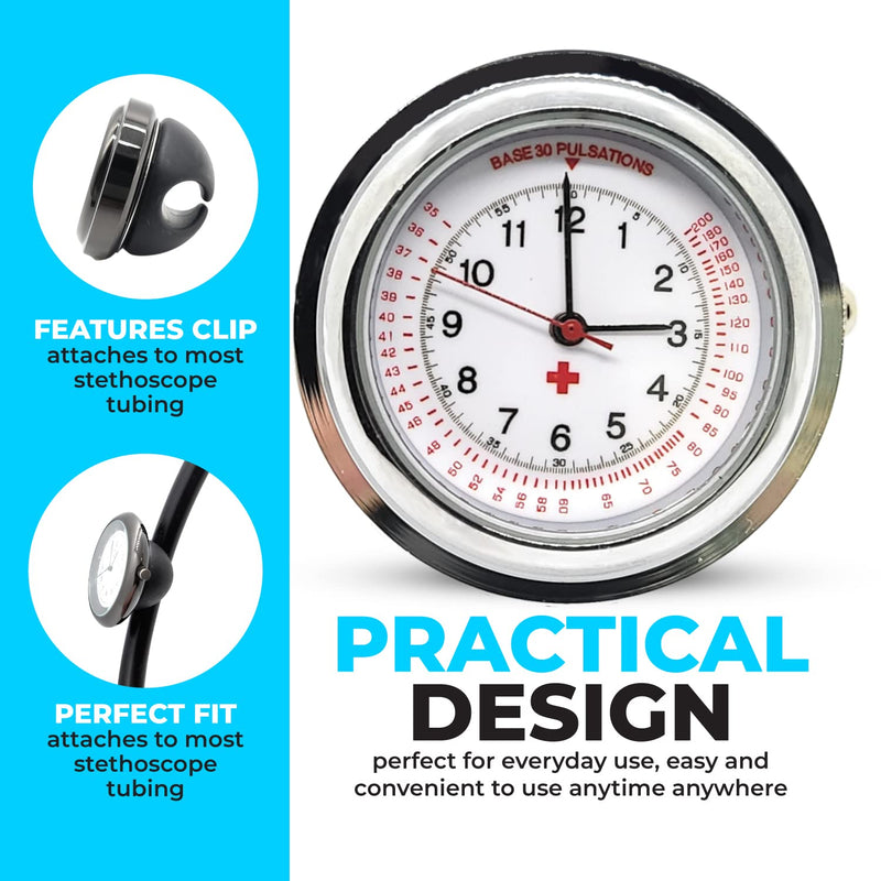 [Australia - AusPower] - Black Nurse Stethoscope Watch - Lightweight Metal Frame- Attaches Directly to Stethoscope for All Medical Professionals 