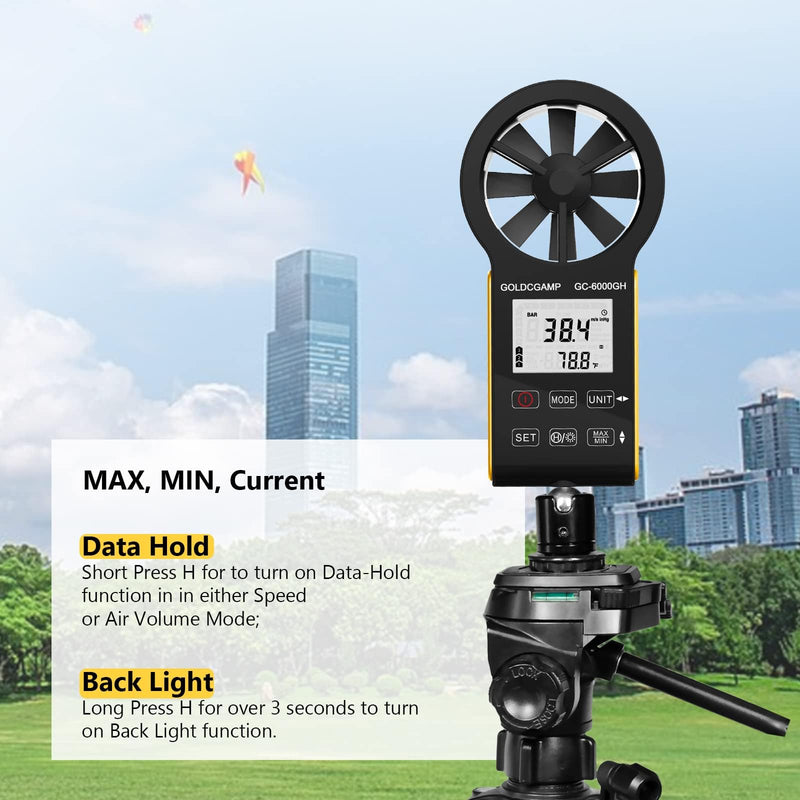 Digital Anemometer, CFM Rechargeable & Waterproof Anemometer Measures Wind Speed (0.3~30 m/s), Air Volume (0-999900 ft3/min) Touch Screen, Backlight Display for HVAC, Shooting