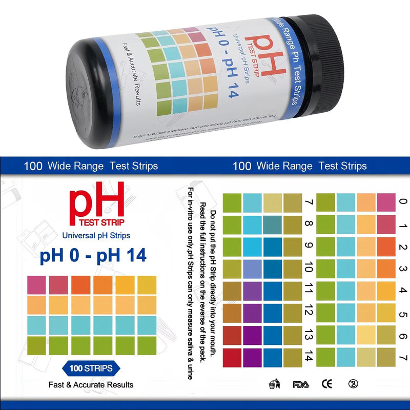 [Australia - AusPower] - pH Test Strips 0-14, 100 Strips Universal Litmus Paper for Liquid, Water, Food & Soap Making, Fast Testing Alkaline & Acid Level Results pH0-14 
