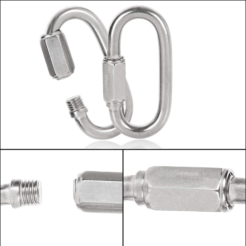 [Australia - AusPower] - 20PCS 1/4 inch Stainless Steel Chain Links, M6 Oval Quick Link Carabiner, Small Threaded Quick Chain Clip, Rope Connector for Camping, Hiking, Swing, Hammocks, Outdoor & Gym - 620lbs Load 