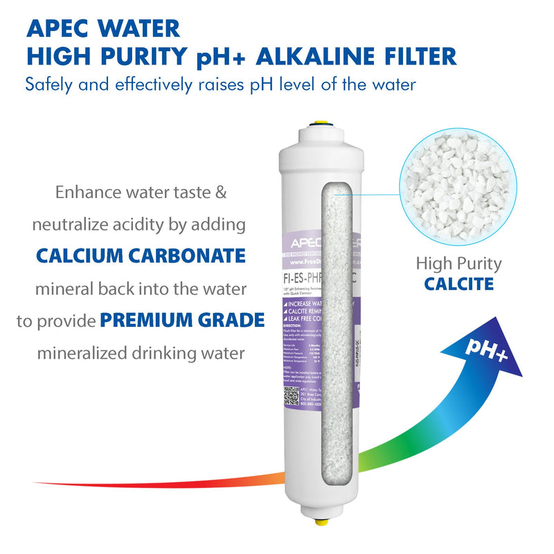 APEC Water Systems PHPLUSKIT-14 US Made 10" Alkaline High Purity pH+ Calcium Carbonate Inline Filter Kit with 1/4" Quick Connect PH-PLUS Kit 10" pH+ Kit