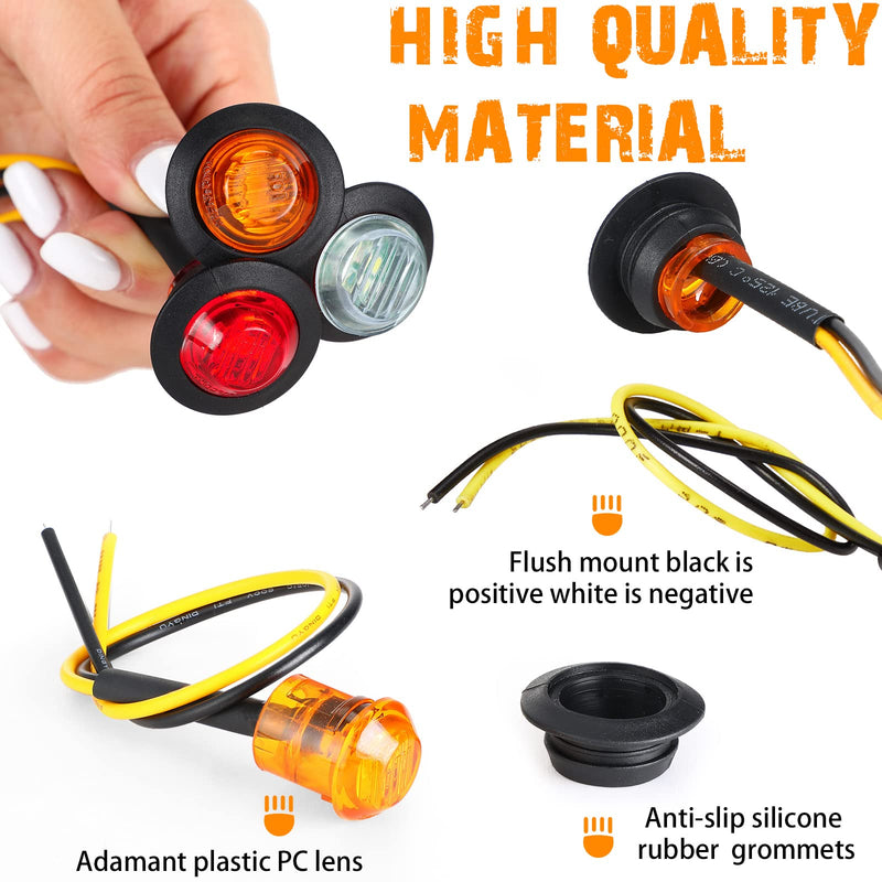 [Australia - AusPower] - Tuanse 60 Pack Trailer Lights Bulk 3/4 Inch LED Marker Side Button Indicator Chicken Lights Front Rear Turn Signal Round Lamp Waterproof for Truck, Boat, RV, Van, Pickup, ATV 12V DC, Amber Red White 
