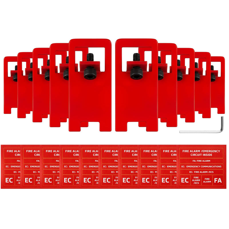 Zonon 10 Sets Fire Alarm Locks Circuit Breaker Lockout Kit with Label Stickers FA Emergency Communications, 8-32 Hex Key for Fire Safety, Red