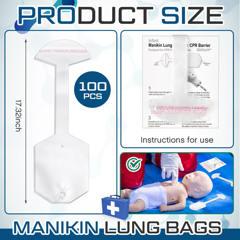 [Australia - AusPower] - 100 Pcs CPR Infant Face-Shield Lung-Bag Replacement Lung Bag Face Shield Lung Bags Compatible with CPR Prompt Manikin Practice and Training (10.63 Inches) 10.63 Inches 100 