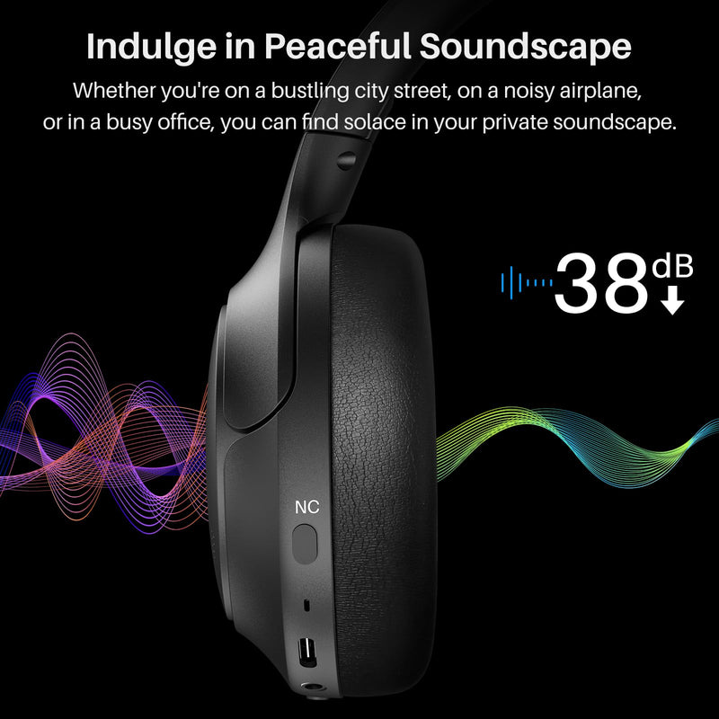 [Australia - AusPower] - TOZO HT2 Hybrid Active Noise Cancelling Headphones, Wireless Over Ear Bluetooth Headphones, 60H Playtime, Hi-Res Audio Custom EQ via App Deep Bass Comfort Fit Ear Cups, for Home Office Travel Black 
