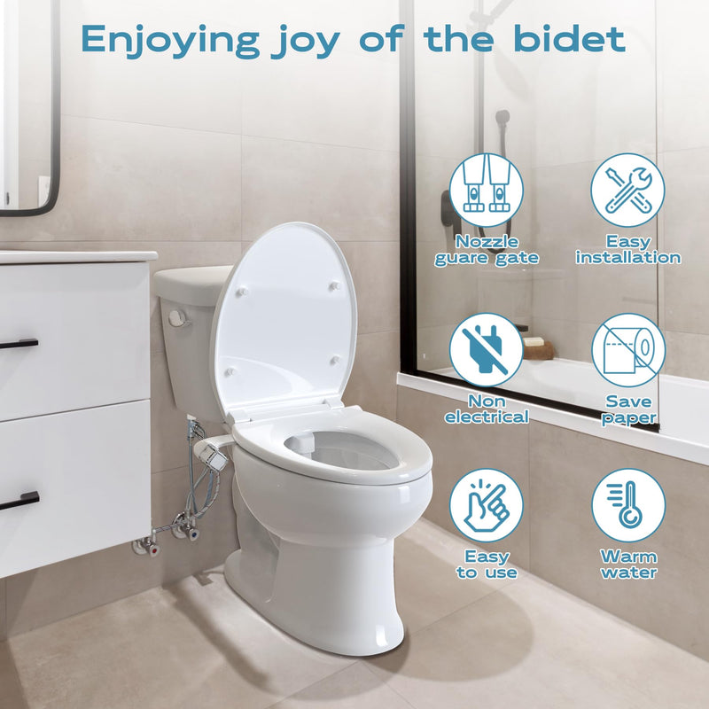 Warm Water bidet, Dual Nozzle Non-Electric Hot and Cold Bidet Attachment for Toilet, Adjustable Pressure with Rear and Feminine Wash Bidet Toilet Seat Attachment (White Warm Bidet) White Warm Bidet