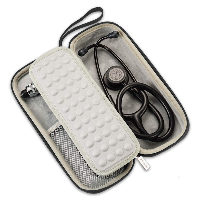 [Australia - AusPower] - Caseling Hard Stethoscope Case Compatible with 3M Classic III, Lightweight II S.E, Cardiology IV Diagnostic, includes ID Slot and Mesh Pocket for Nurse Accessories (Black - Pu Leather) Black - Pu Leather 