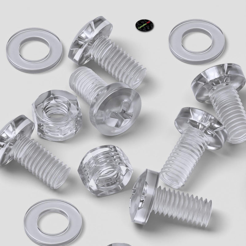 [Australia - AusPower] - 60 x Transparent Clear Plastic Acrylic M5 x 10mm Nuts & Bolts, Washers -Acrylic Plastic Screws, (13/64 x 25/64 in) 