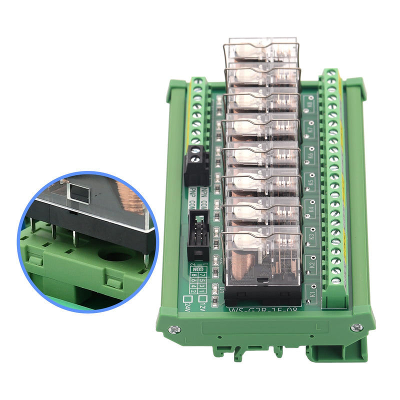 DC 24V Control 8 SPDT 16Amp Pluggable Power Relay, Compatible with PNP NPN C45 DIN Rail Mount 8 Channels 1NO+ 1NC Relay Module, G2R-1-E DC24V 8SPDT