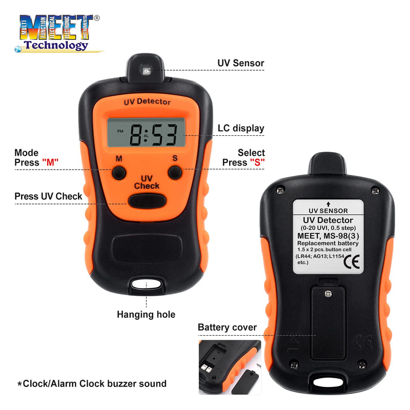 [Australia - AusPower] - Meet UV Strength Tester for Measuring Sun Light UV Level,High Precision UVA UVB Meter,Photometer UV Detector,Portable UV Intensity Meter with 1.5v Battery MS-98(3) 