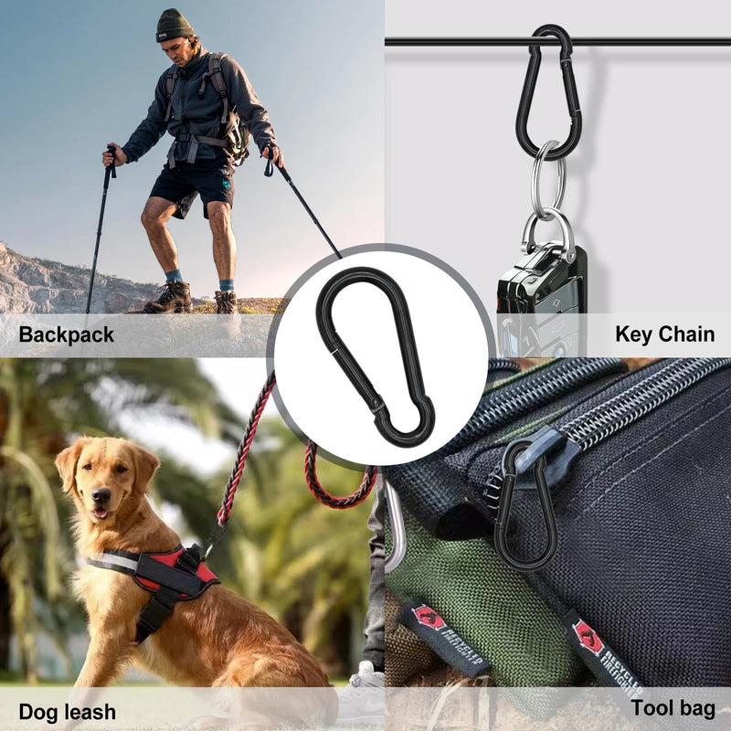 [Australia - AusPower] - KINLINK 25 Pack Black Carbon Steel Carabiner Clip, 1.97 inch Heavy Duty Spring Snap Hook, Small Carabiner Clips for Outdoor Camping, Swing, Hammock, Hiking, Fishing, Quick Link Keychain 1.97 IN 