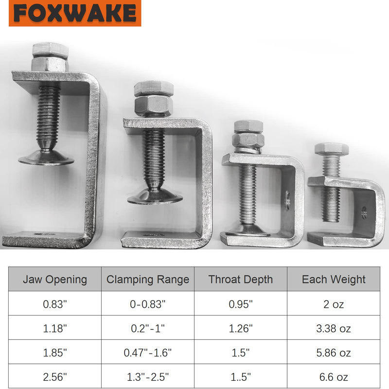 [Australia - AusPower] - Stainless Steel C Clamps Mini 1 Inch for Mounting, Heavy Duty Metal U Clamps for Metal Working, Small Desk Clamp with Stable Wide Jaw Opening & Protective Pads/I-Beam Design (6pcs) 1 3/16 Inch 
