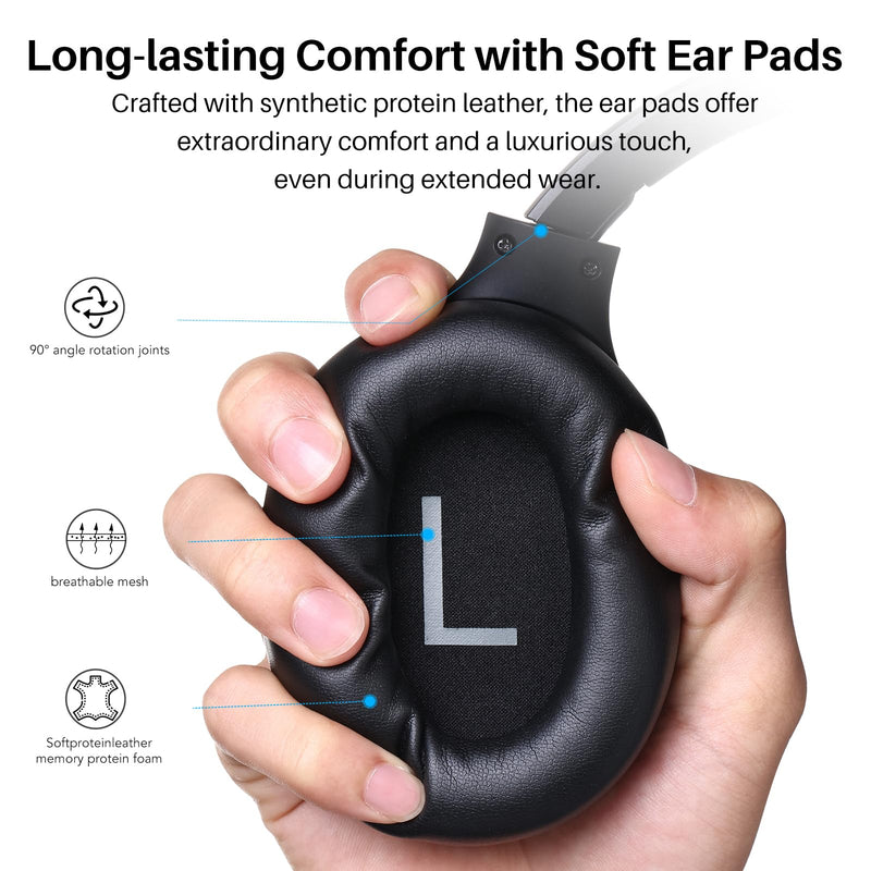 [Australia - AusPower] - TOZO HT2 Hybrid Active Noise Cancelling Headphones, Wireless Over Ear Bluetooth Headphones, 60H Playtime, Hi-Res Audio Custom EQ via App Deep Bass Comfort Fit Ear Cups, for Home Office Travel Black 