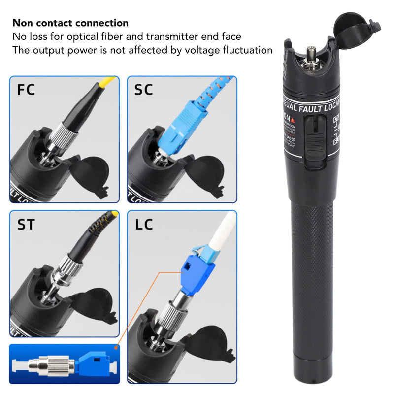 Visual Fault Locator 60 MW 60 KM, Fibre Optic Tester, High Performance 650 nm Red VFL Fibreglass Pen Error Tester with Universal 2.5 mm FC SC ST Connection, for Fibre Optic Cable Maintenance