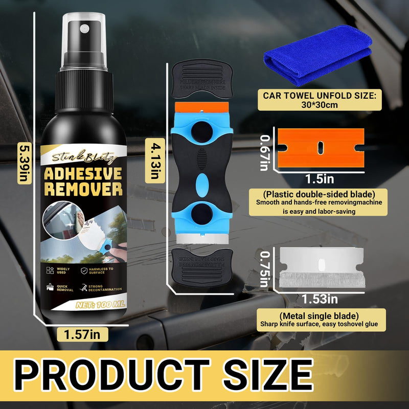 Adhesive residue remover, adhesive remover spray, sticker remover, adhesive remover, extra strong, quick dissolving adhesive residue and sticker, label remover spray for doors, windows, cars, 100 ml