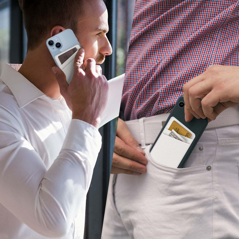 [Australia - AusPower] - Leather Phone Card Holder Phone Wallet, Stick Back Phone Wallet Sticker Stylish Phone Case Credit Card Holder, Suitable for iPhone, Samsung, Android and Most Smart Phones. White Silver 