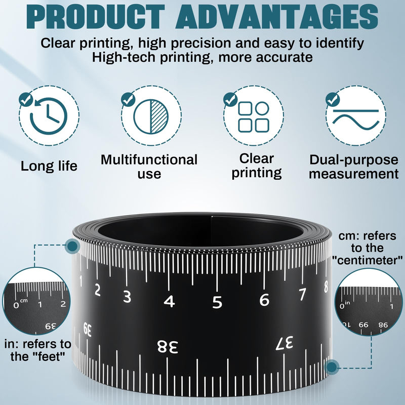 Relaxweex 2 Pcs 39.37 Inch Magnetic Ruler Flexible Tape Magnetic Tape Measure with Both Inches and Centimeters, Suitable for Classroom Whiteboard, Lathes, Workshops, Mills, Easy to Take (Black) Black