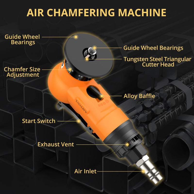 [Australia - AusPower] - AMTOVL Pneumatic Chamfering Machine 30000 RPM Pneumatic Chamfering Tool 45 Degree Air Chamfer Machine with 1/4 Inch Air Inlet for Metal Wood Acrylic Deburring Trimming (Orange) Orange 
