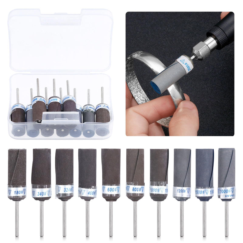 [Australia - AusPower] - Glarks 10Pcs Sanding Drums Sleeves Polishing Rolls, Abrasive Grinding Head Sandpaper Bar Sticks, 180/240/320/400/600/800/1000/1200/1500/2000 Grit Cylinder Polishing Grinding Mounted Sanding Points 