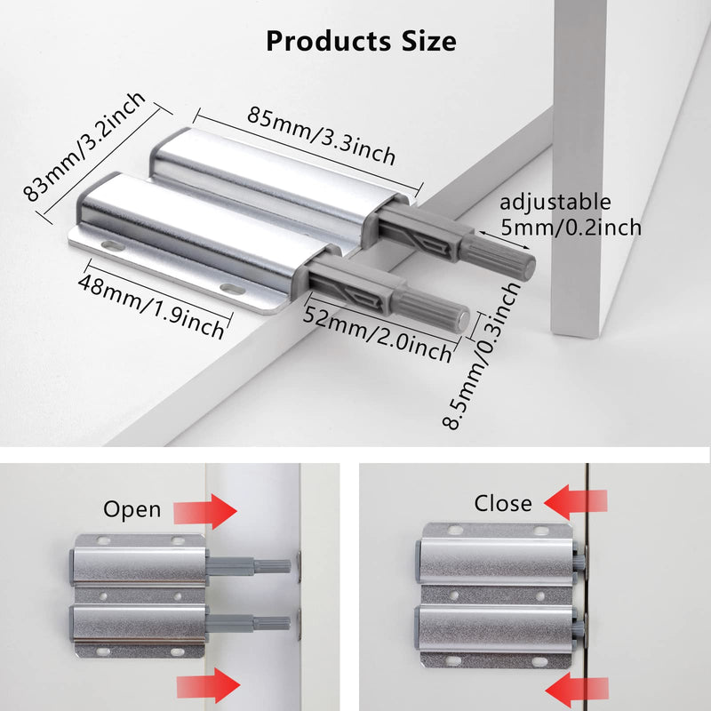Double Push to Open Door Latch, 5 Pack Magnetic Push Latches, Adhesive Heavy Duty Touch Latch Hardware for Push to Open, Magnetic Catch for Cabinet Drawer Wardrobe Kitchen Door Double Push Catch