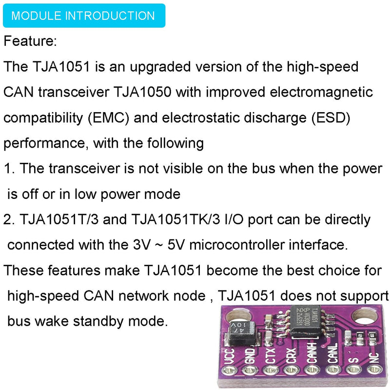 [Australia - AusPower] - Youmile 2pcs 3V~5V CJMCU-1051 TJA1051 High Speed Low Power CAN Transceiver Module 1Mbps with DuPont Cable for Arduino 