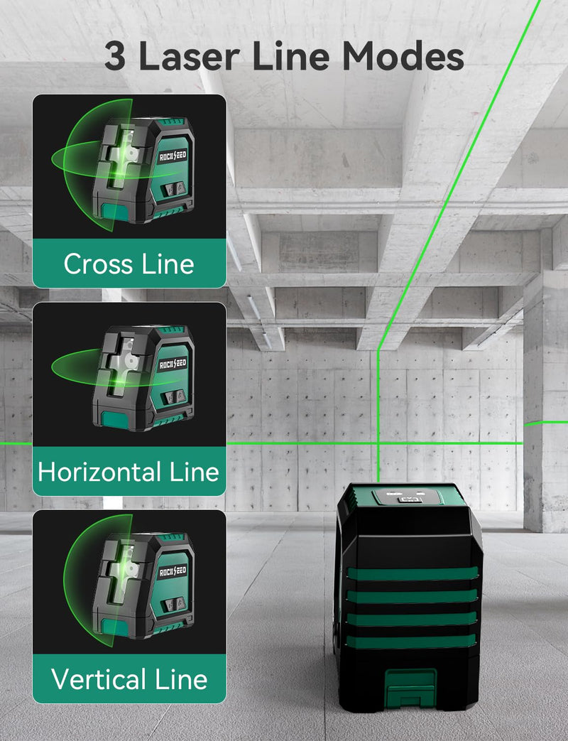 [Australia - AusPower] - RockSeed Dual Modules Line Laser, Self Leveling Laser Level, Horizontal and 150° Vertical Green Beam, 2 AA Batteries, Carrying Bag, for Home Decoration/DIY/Construction Site LV02G 