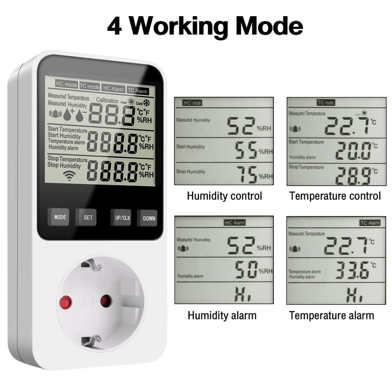 [Australia - AusPower] - Diymore Humidity Controller/Temperature Controller Socket 230 V with Sensor, 3680 W Digital Hygrostat Humidity Regulator with Alarm for Humidifier Dehumidifier Mushroom Terrarium Temperature and humidity controller 