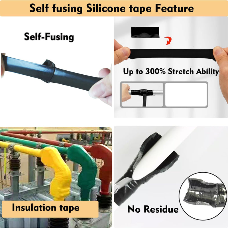 [Australia - AusPower] - Self Sealing Fusing Silicone Tape,1 in Wide 16.5 Feet Heavy Duty & Leak Proof Rubber Waterproof Hose Tape Pipe for Water Emergency Pipeline Repair Cable Winding Insulating Red Black 