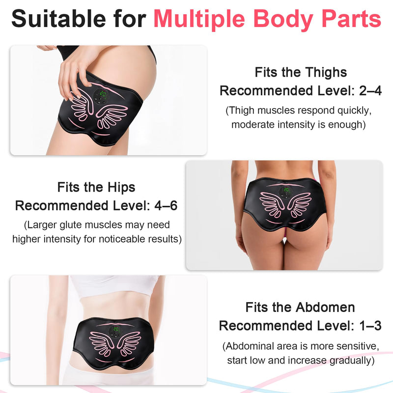 Booty Trainer for Women, Butt Lifting Machine Glute Muscle Stimulator, 8 Modes & 20-Level Intensity Muscle Toner Stimulator Adjustable Abs Stimulator, Home Workout Equipment with Extension Strap Black