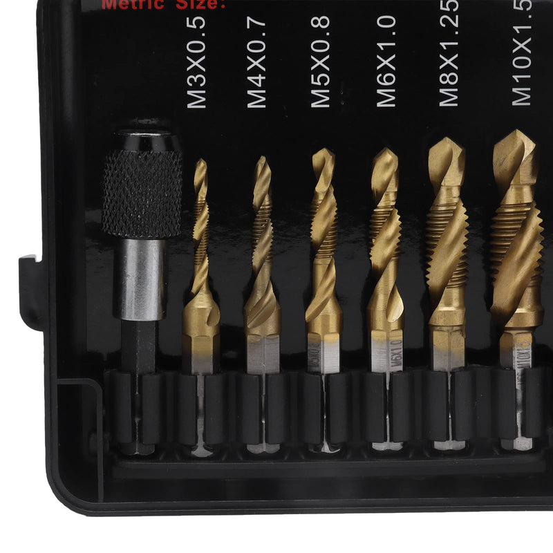 [Australia - AusPower] - Tapping Bits Set, High Hardness Combined Tap Drill 13Pcs HSS with Fast Change Adapter for Drilling for Metal 