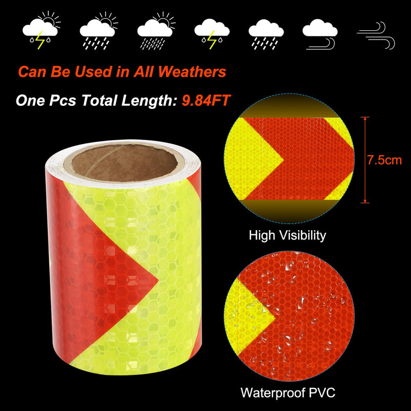 PATIKIL Reflective Tape, 1 Roll 3 Inch x 10 Ft Waterproof Self Adhesive High Visibility Caution Warning Safety Tape Reflector for Trucks Trailers Cars, Arrow Fluorescent Yellow Red 3 IN x 10 FT