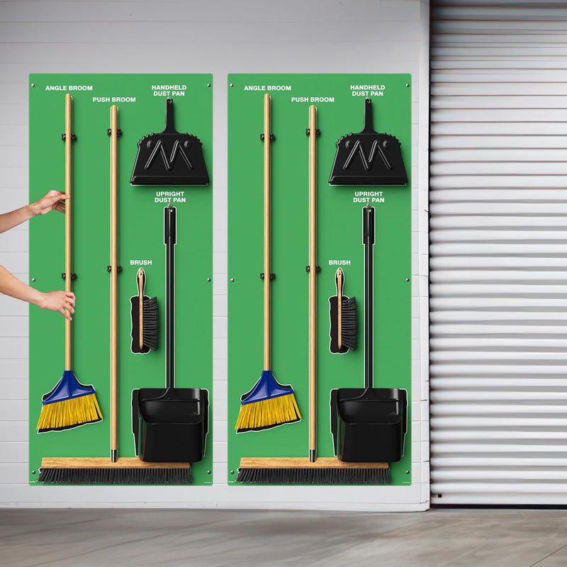 Clean & Sweep 5S Shadow Board/Wall Mount Broom Holder, 68" x 30" Board, 5S Cleaning Station - Board Only, Tools Sold Separately, Made in the USA by AccuformNMC, Green/Black, PSB614GNBK Max-Duty Aluminum