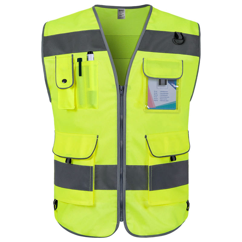 TCCFCCT Safety Vest for Men Women 9 Pockets High Visibility Reflective Vest for Safety, Work Vest with Reflective Strips, Meets ANSI/ISEA Standards, (Yellow, X-Large) Yellow Fabric-bison 001