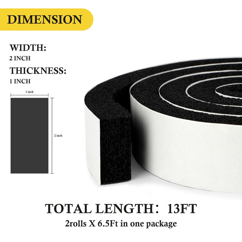fowong Air Conditioner Window Seal 2 Inch X 1 Inch, Thick AC Weather Stripping High Resilience Foam Sealing Tape Adhesive AC Window Seal Kit 6.5ft Long (6.5ft x 2 Rolls, Black) 2in * 1in * 2rolls