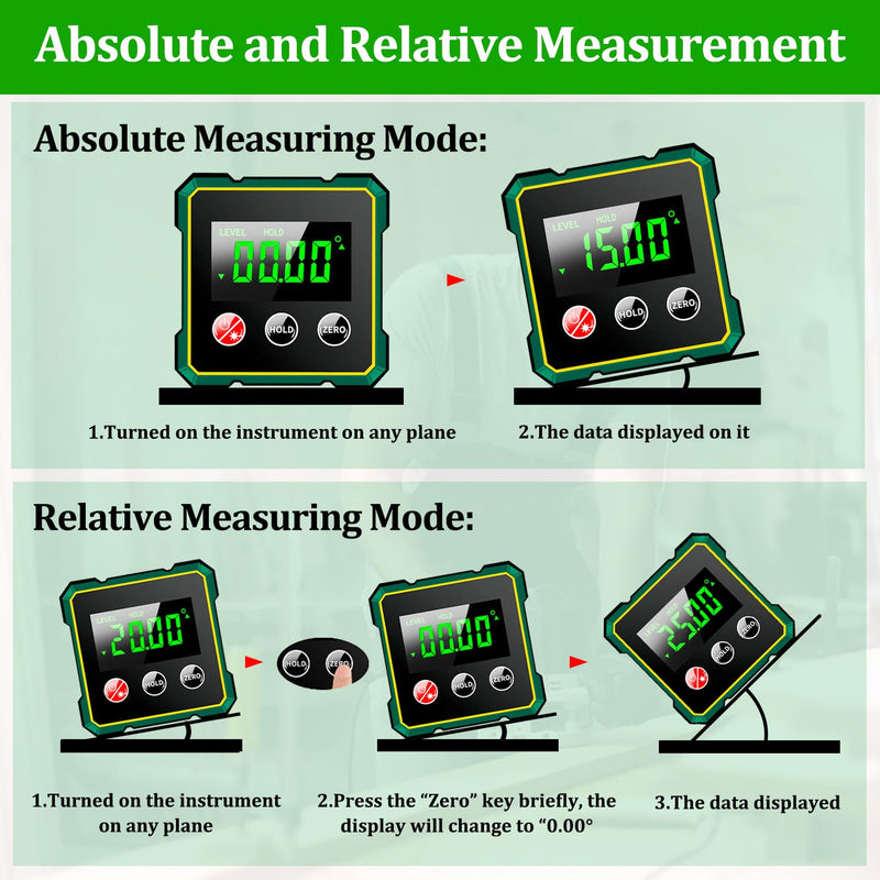 [Australia - AusPower] - Digital Protractor Inclinometer Laser Spirit Level with LCD Display, USB Rechargeable Digital Levelling Box Angle Finder, IP54 Magnetic Levelling Box Level Box for Woodworking A 