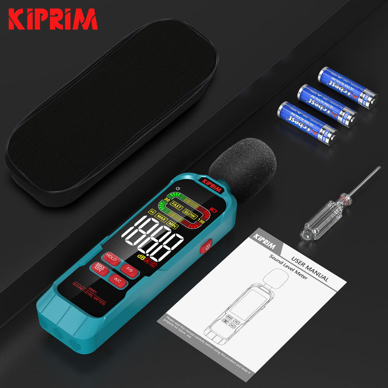 Kiprim NM01 Digital Decibel Sound Level Meter | Max/Min Value Recording, A/C Weighting, Backlit LCD, Carry Case Included