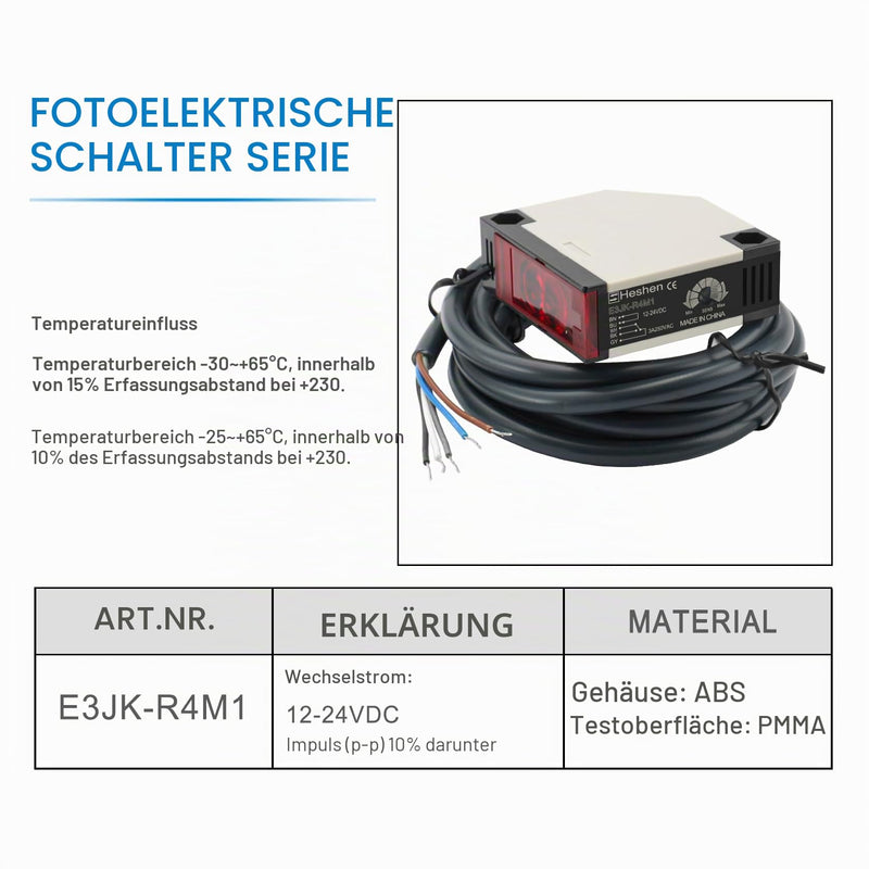 Heschen Photoelectric Switch E3JK-R4M1 DC 12-24V Feedback Reflection Type Detection Distance 4m with Reflector Plate