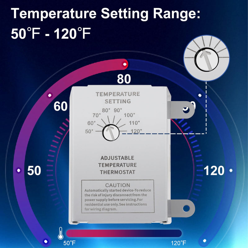 [Australia - AusPower] - Attic Fan Thermostat Control, Accurate Temperature Control(50-120℉), Easy to Use and Install, Reliable Mechanical Structure, Adjustable Temperature Thermostat for Attic Ventilators, Garage Exhaust Fan 