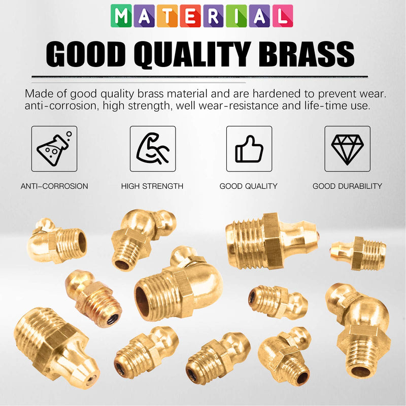 [Australia - AusPower] - Glarks 156Pcs Metric & SAE Straight and 45 Degree and 90 Degree Hydraulic Grease Brass Zerk Grease Nipple Fitting with 60Pcs M6 M10 Caps Assortment Kit 
