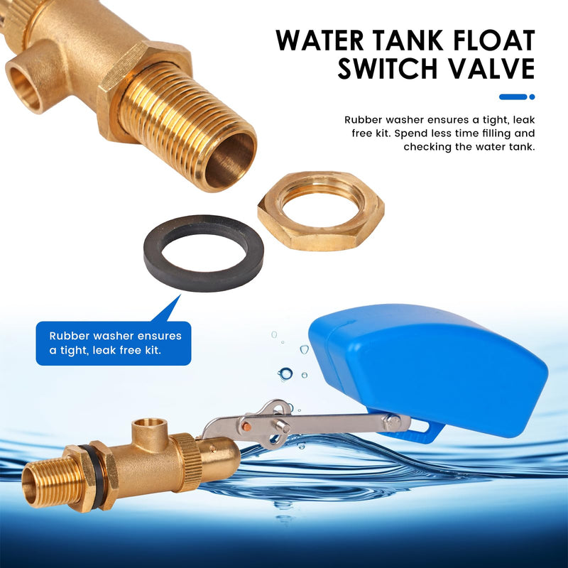 1/2 inch Brass Float Valve, Water Float Ball Valve with Adjustable Arm, Automatic Fill and Shut Off Water Tank Float Valves for Ponds, Water Trough, Aquaculture, Reservoir (2, blue) 2